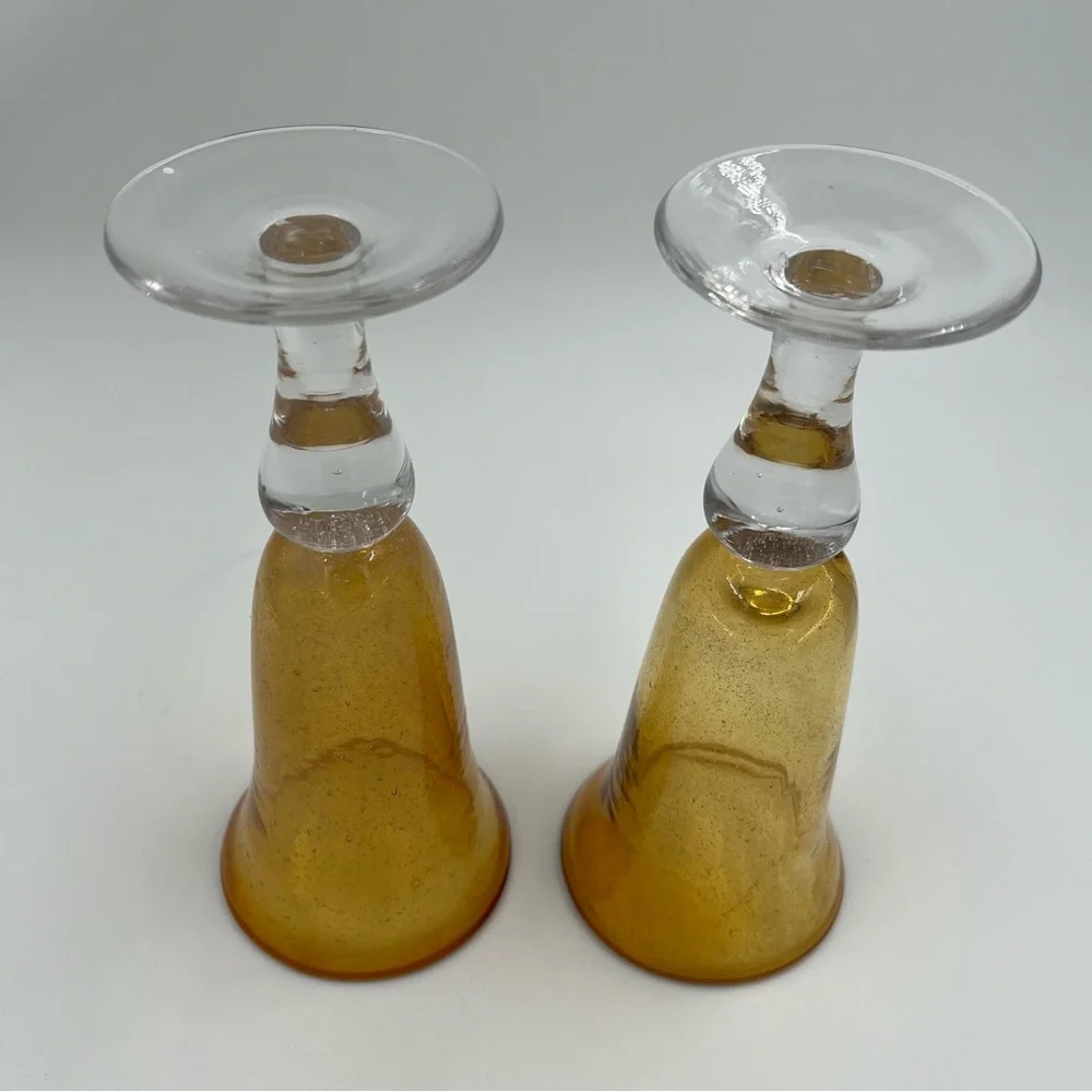 Artland Iris Amber Bubble Glass Fluted Champagne Glasses 8.5